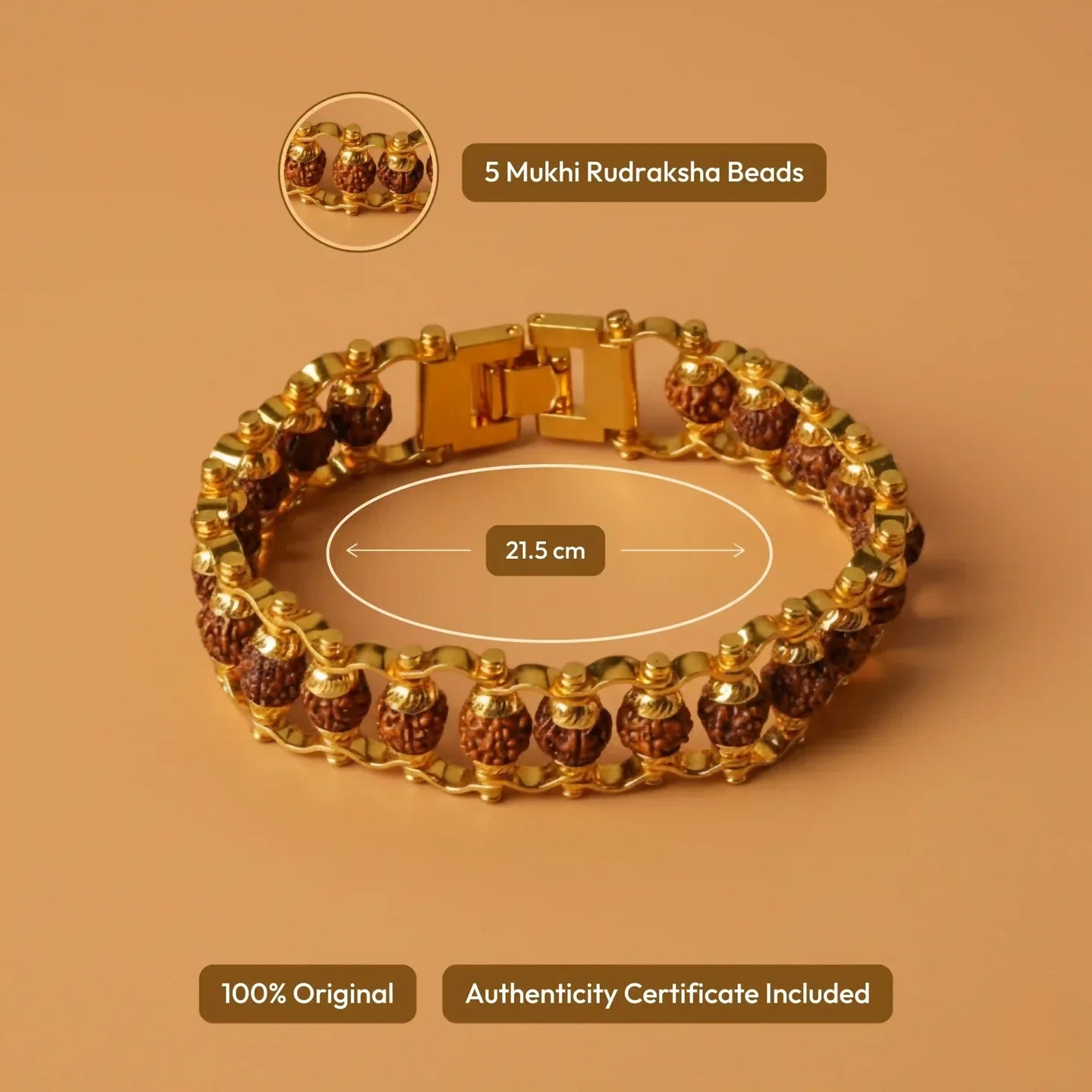 Panchmukhi Energy Gold-Plated Rudraksha Bracelet - @Just Rs. 299/-