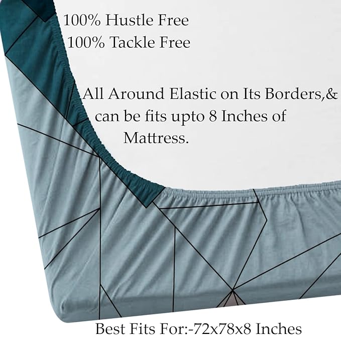 Cotton Feel Glace Cotton Elastic Fitted Printed King Size Double Bed Bedsheet with 2 Pillow Covers