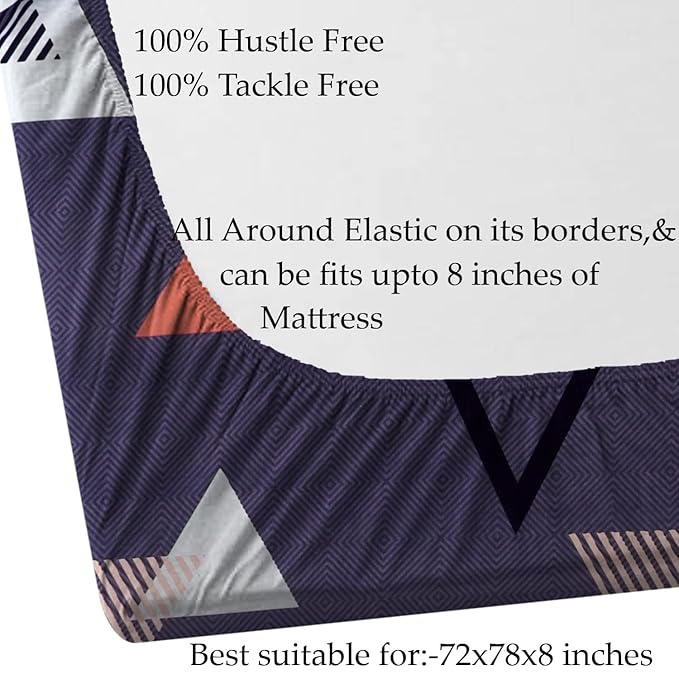 Cotton Feel Glace Cotton Elastic Fitted Printed King Size Double Bed Bedsheet with 2 Pillow Covers
