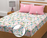 Cotton Feel Glace Cotton Elastic Fitted Printed King Size Double Bed Bedsheet with 2 Pillow Covers