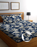 Cotton Feel Glace Cotton Elastic Fitted Printed King Size Double Bed Bedsheet with 2 Pillow Covers
