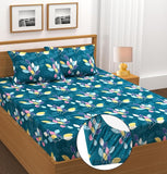 Cotton Feel Glace Cotton Elastic Fitted Printed King Size Double Bed Bedsheet with 2 Pillow Covers