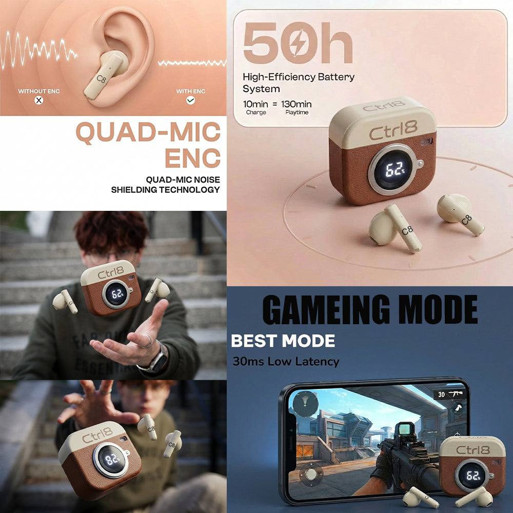 Ctrl8_Q86_Pro Wireless Earbuds With Leather Body & LED Display Case
