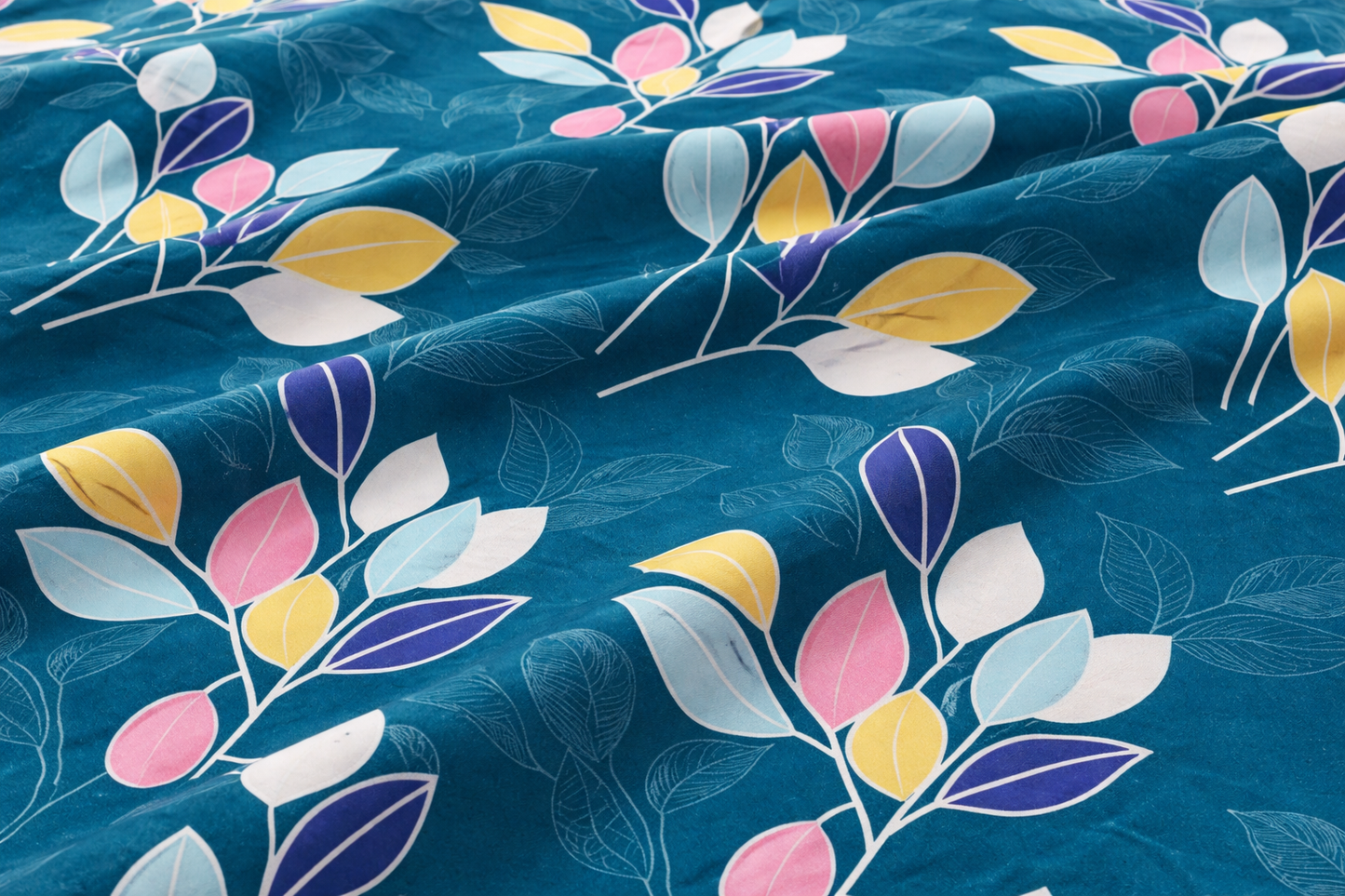 Cotton Feel Glace Cotton Elastic Fitted Printed King Size Double Bed Bedsheet with 2 Pillow Covers